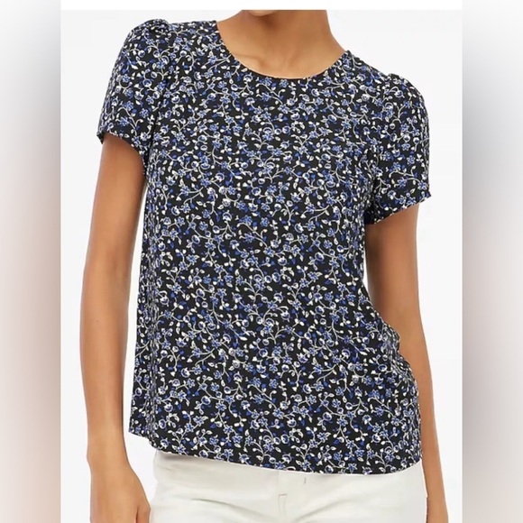 J. Crew Factory Tops - J .Crew Blue Floral Chiffon High Neck Blouse NWT Size Medium